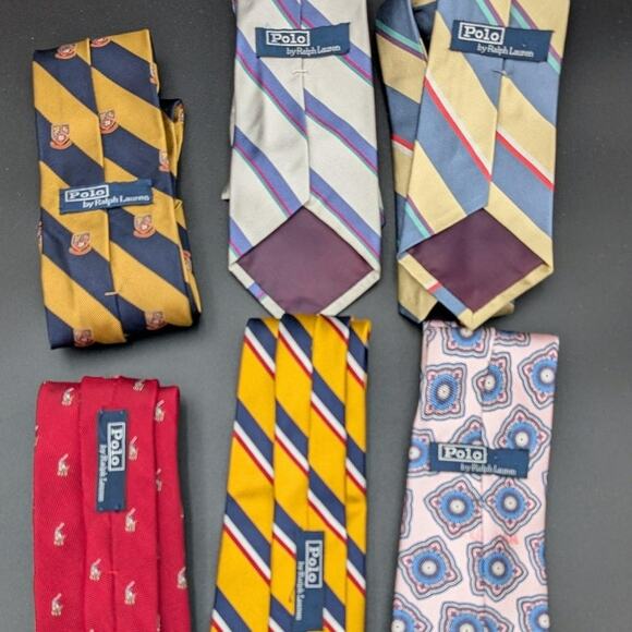 Polo Ralph Lauren 6 Silk Tie Lot Mens Striped Crest Medallion Polo Player Preppy - Picture 2 of 16